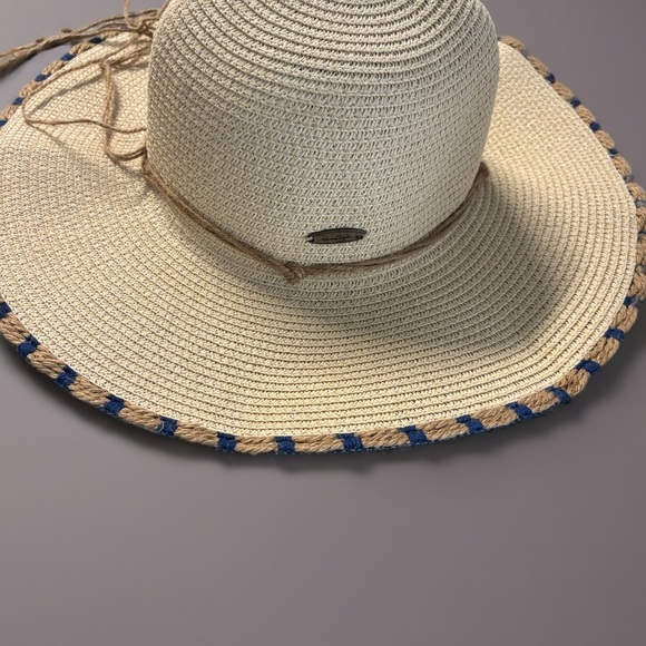Panama Jack Cream Sun Hat with Blue Trim - Picture 1 of 1